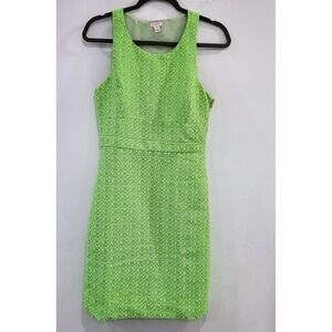 J.Crew Neon Green Tweed Racerback Sheath Dress Size‎ 4 Sleeveless Textured Mini